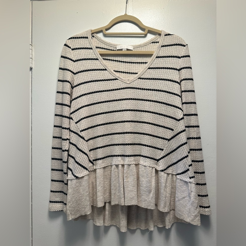 Anthropologie Striped V-Neck Peplum Women's Top size small